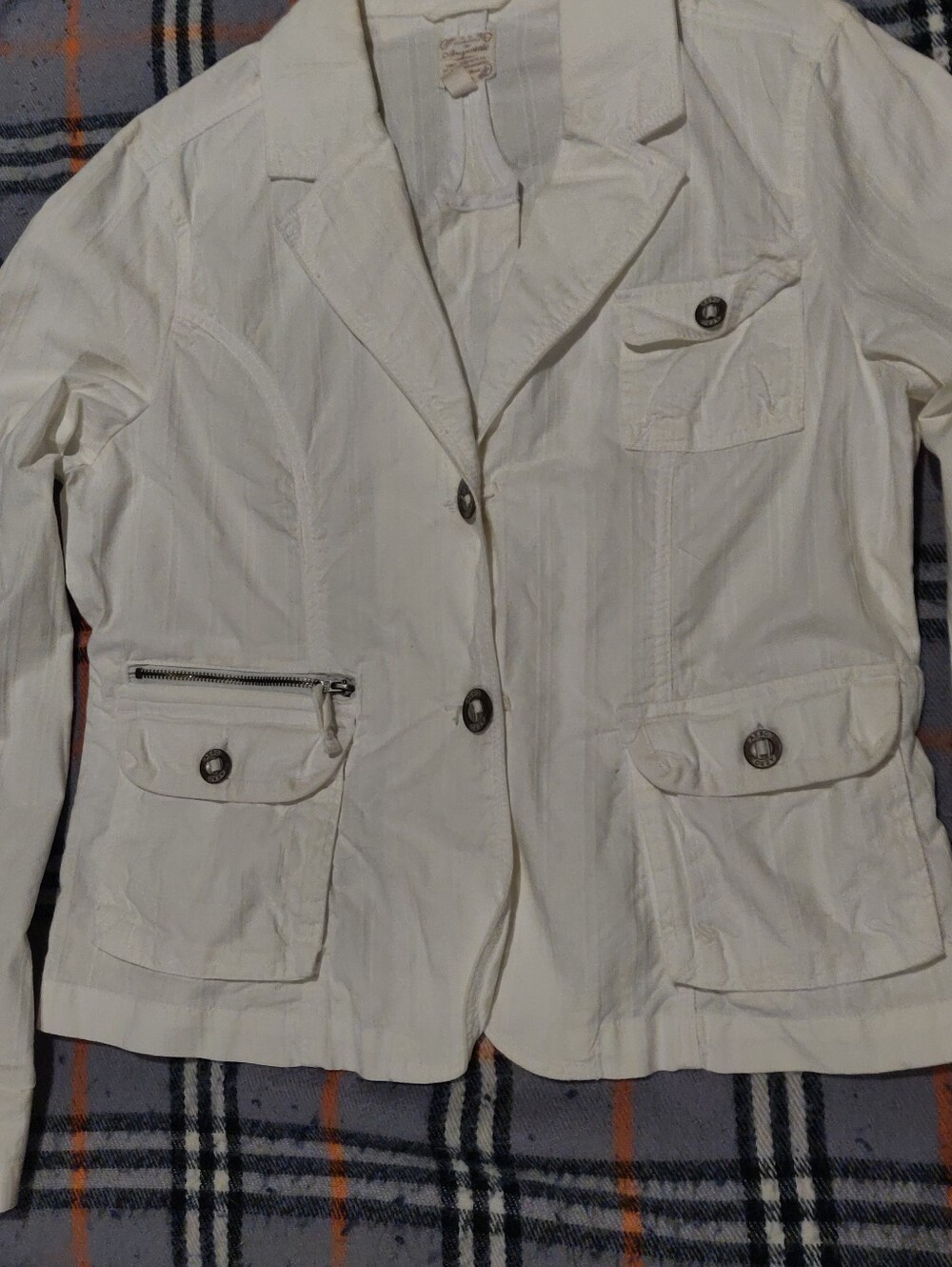 Women's Lightweight Jacket White Aeropostale Sz L Metal Button Detail 100% Cotto